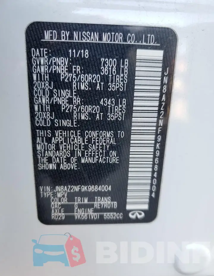 JN8AZ2NF9K9684004 Photo# 14