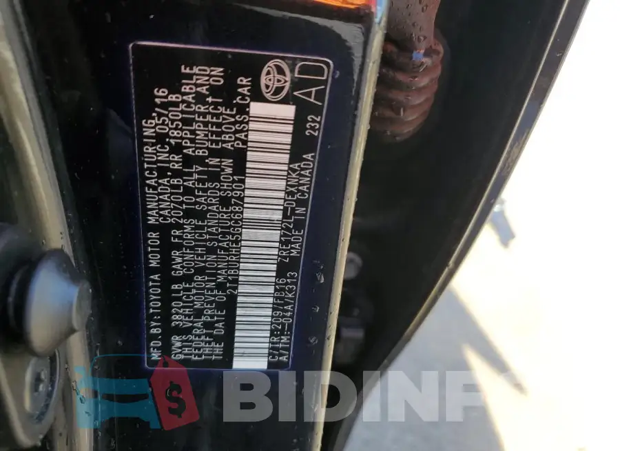 2T1BURHE5GC687901 Photo# 12