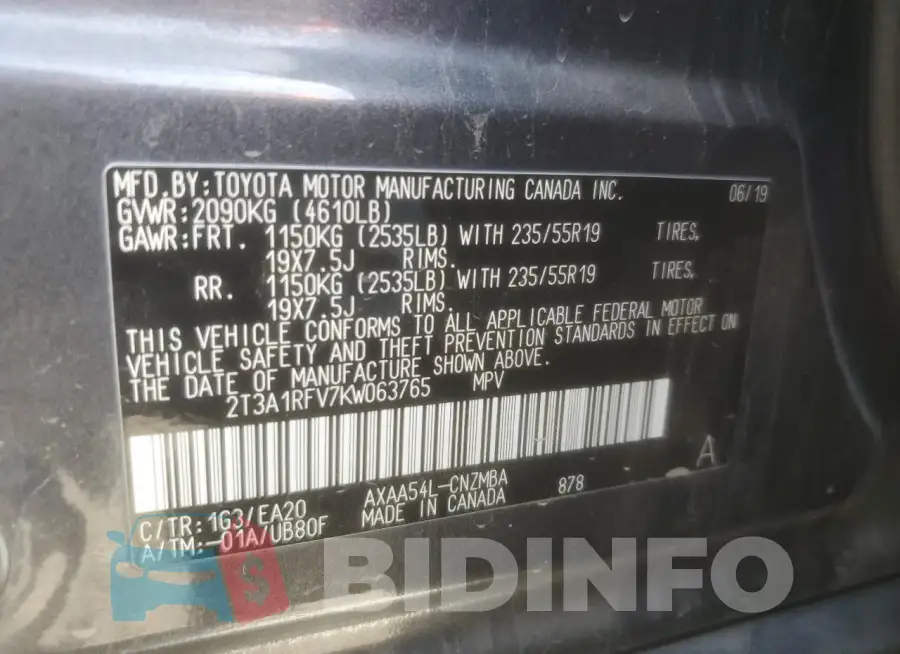 2T3A1RFV7KW063765 Photo# 14