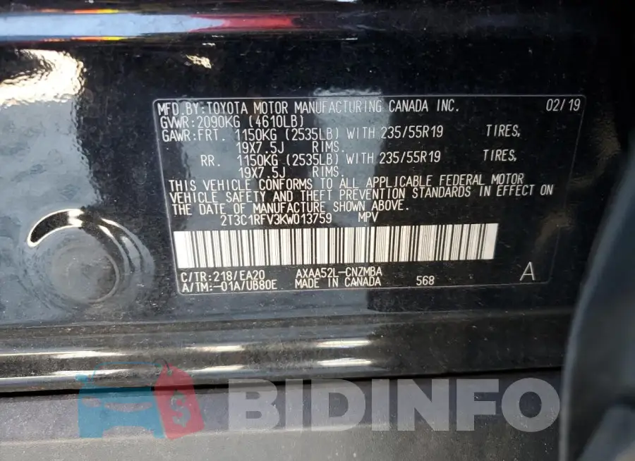 2T3C1RFV3KW013759 Photo# 13