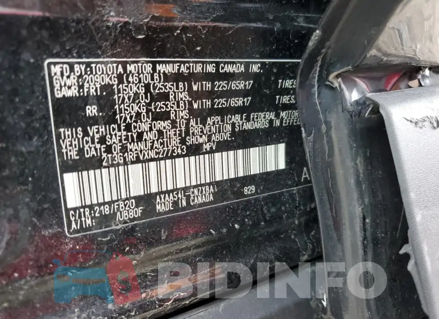 2T3G1RFVXNC277343 Photo# 12