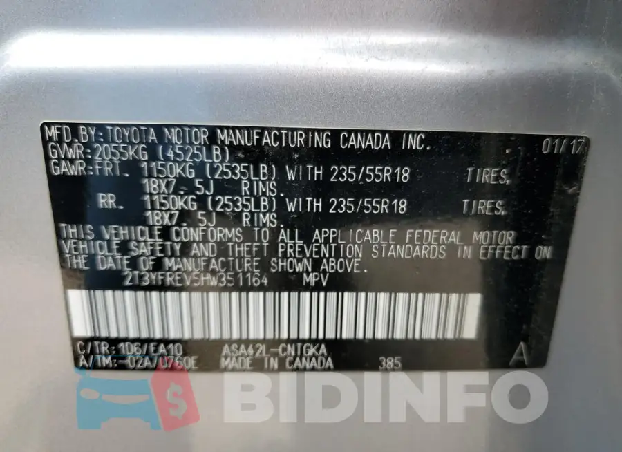 2T3YFREV5HW351164 Photo# 12