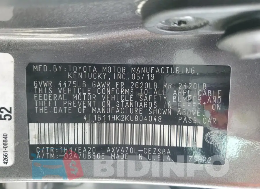 4T1B11HK2KU804048 Photo# 12