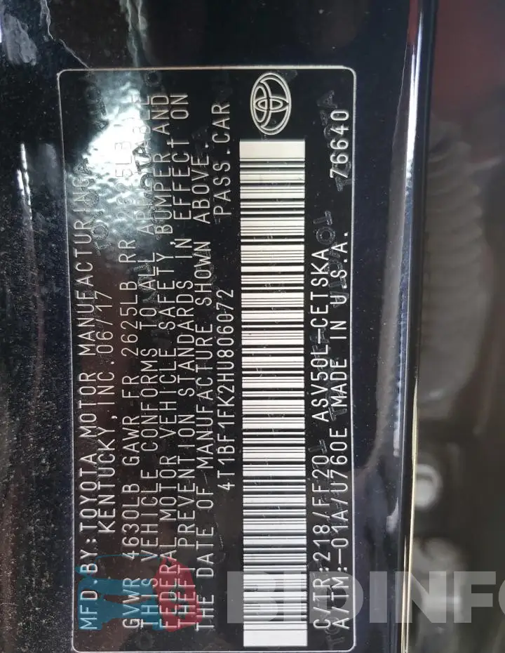 4T1BF1FK2HU806072 Photo# 13