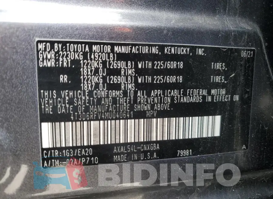 4T3D6RFV4MU040641 Photo# 14