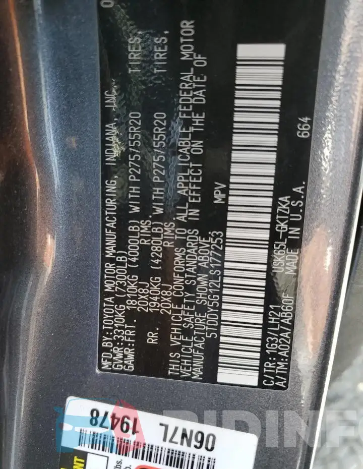5TDDY5G12LS177253 Photo# 13
