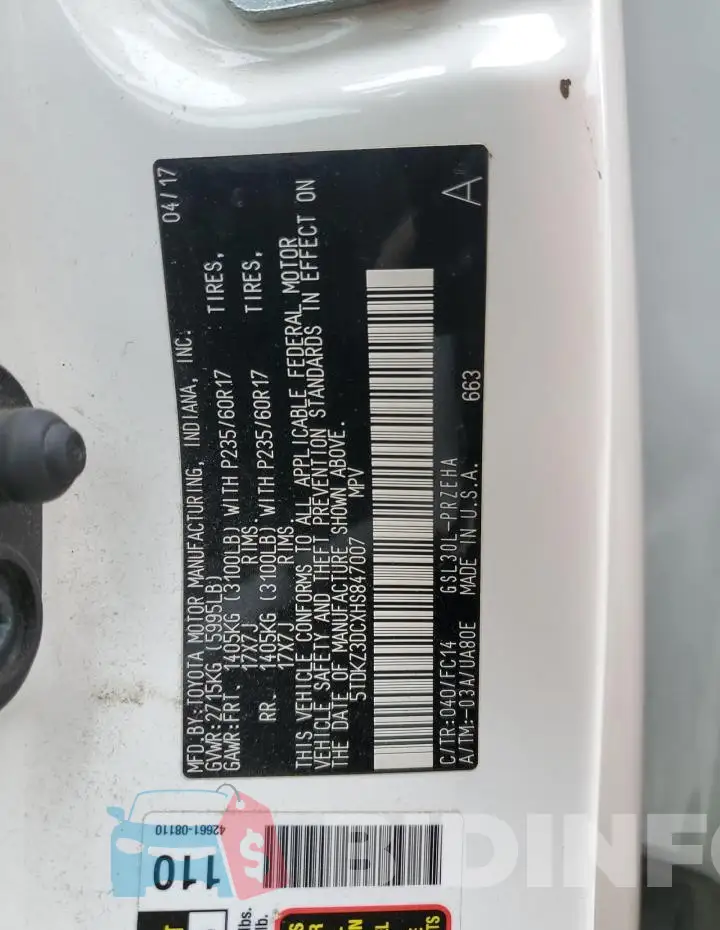 5TDKZ3DCXHS847007 Photo# 13