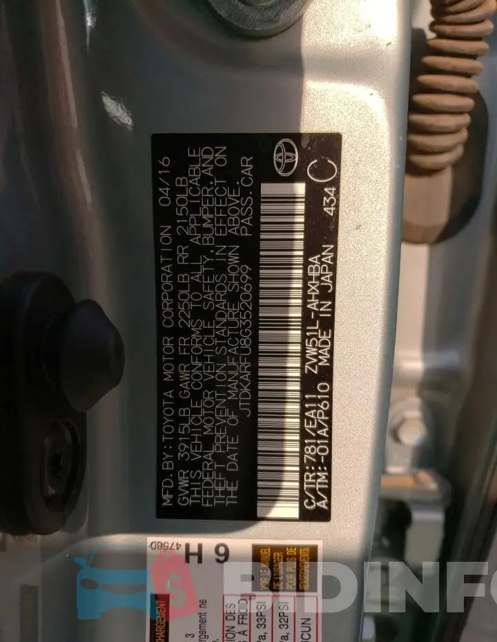 JTDKARFU8G3520699 Photo# 12