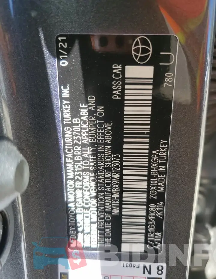 NMTKHMBX9MR123073 Photo# 12