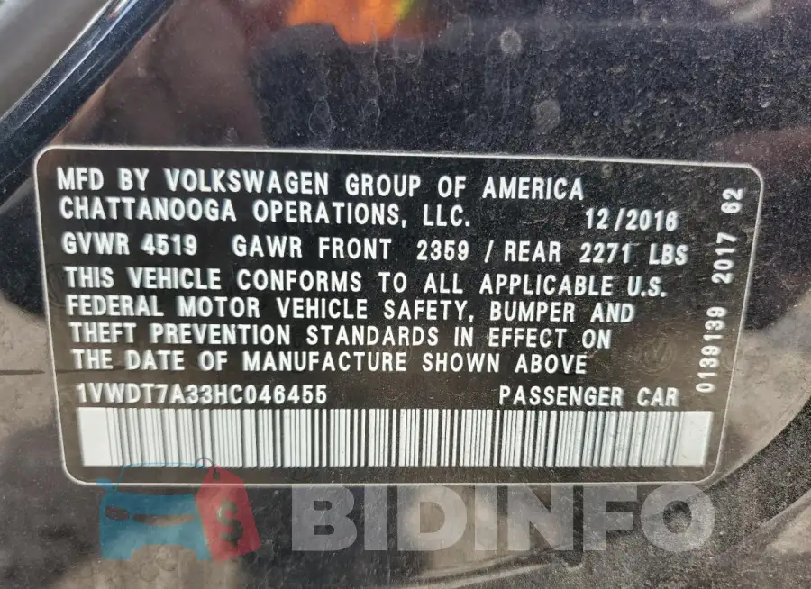 1VWDT7A33HC046455 Photo# 12