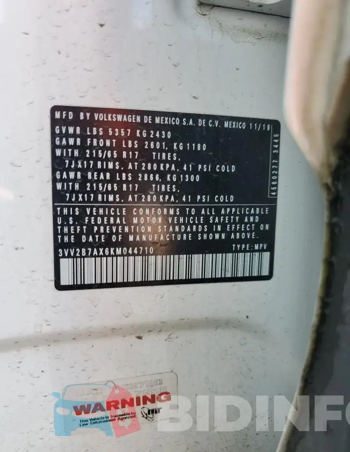 3VV2B7AX6KM044710 Photo# 12
