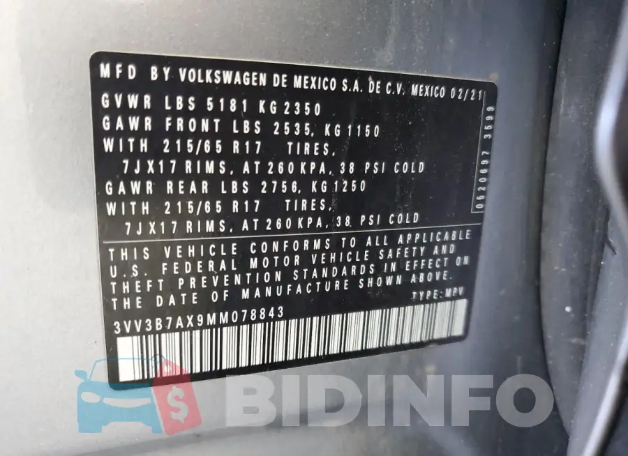 3VV3B7AX9MM078843 Photo# 12