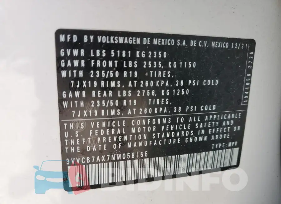 3VVCB7AX7NM058155 Photo# 14