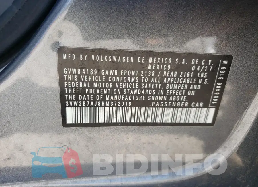 3VW2B7AJ8HM372016 Photo# 12