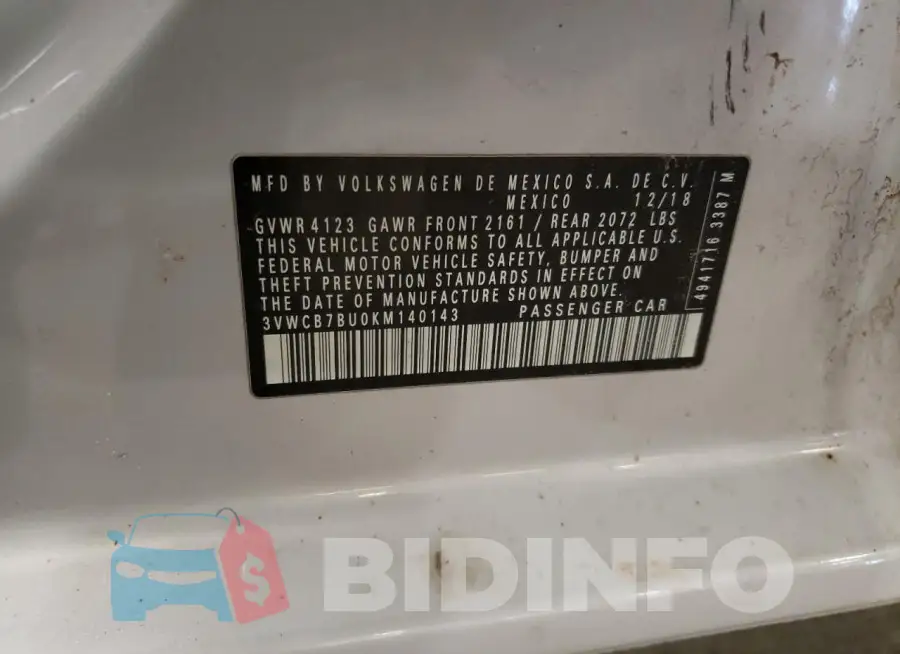 3VWCB7BU0KM140143 Photo# 13