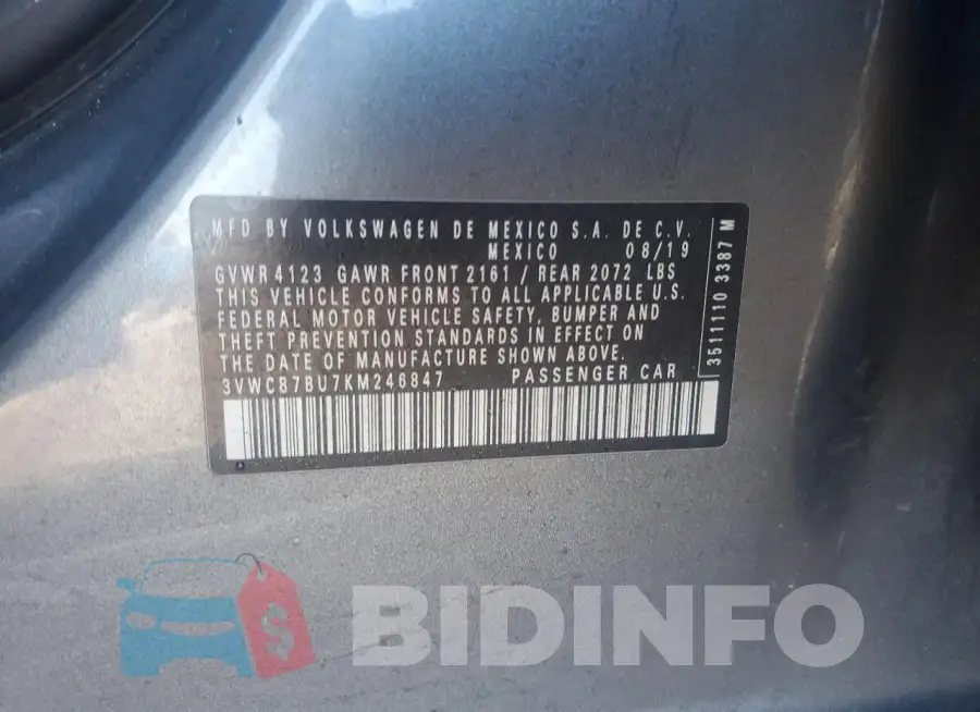 3VWCB7BU7KM246847 Photo# 12