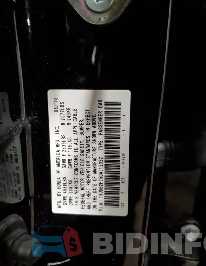 19UUB2F35GA012322 Photo# 12