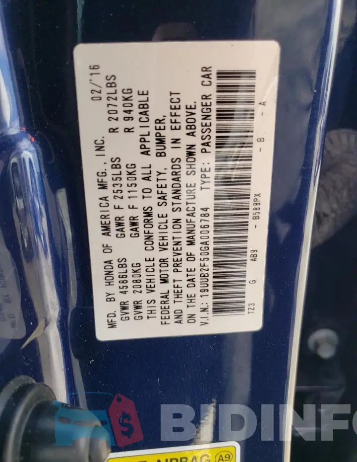 19UUB2F50GA006784 Photo# 12