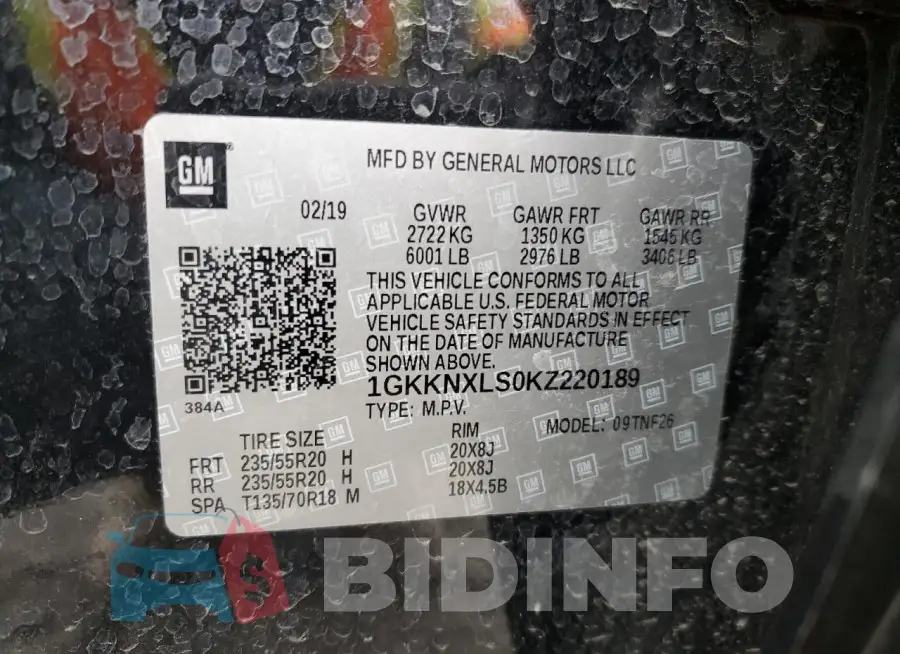 1GKKNXLS0KZ220189 Photo# 13