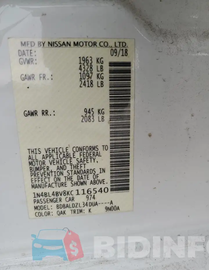 1N4BL4BV8KC116540 Photo# 12