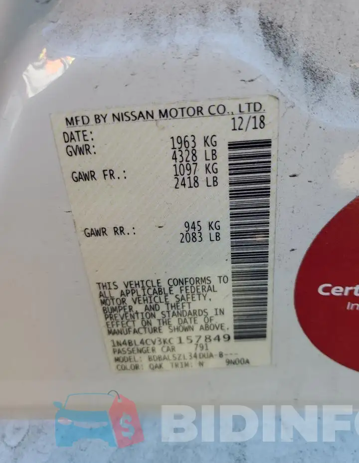 1N4BL4CV3KC157849 Photo# 12