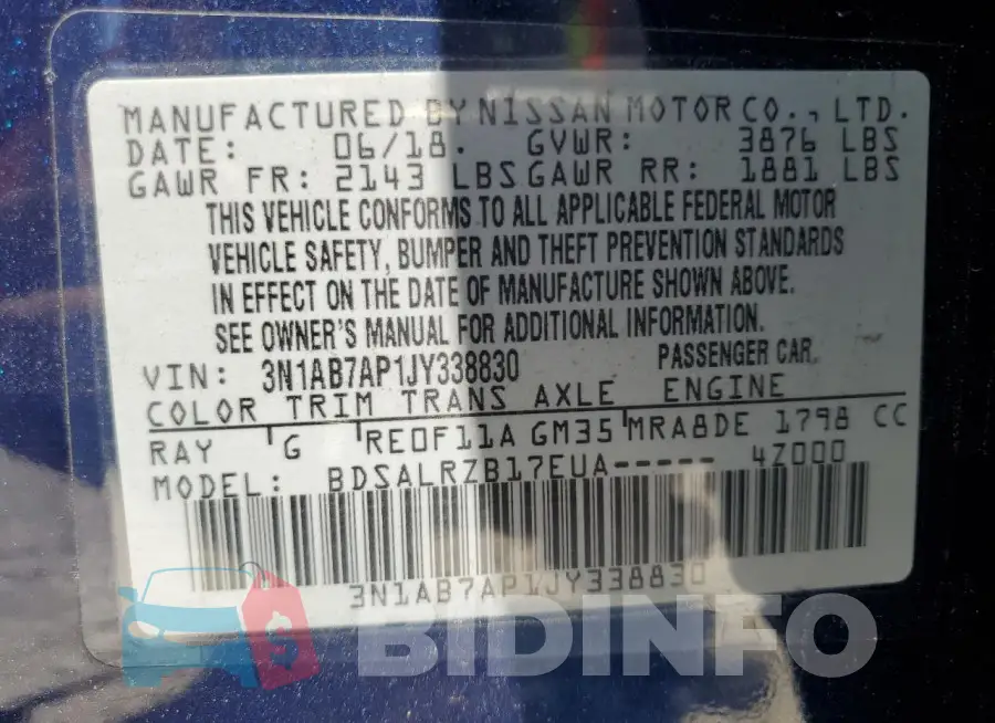 3N1AB7AP1JY338830 Photo# 12