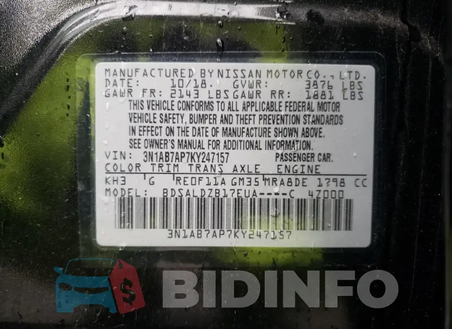 3N1AB7AP7KY247157 Photo# 12