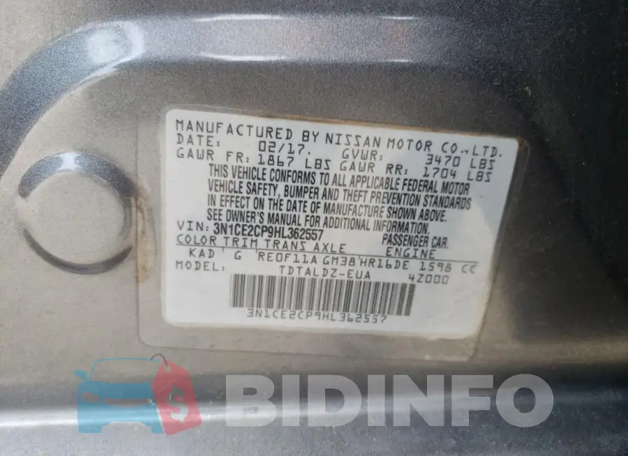 3N1CE2CP9HL362557 Photo# 13