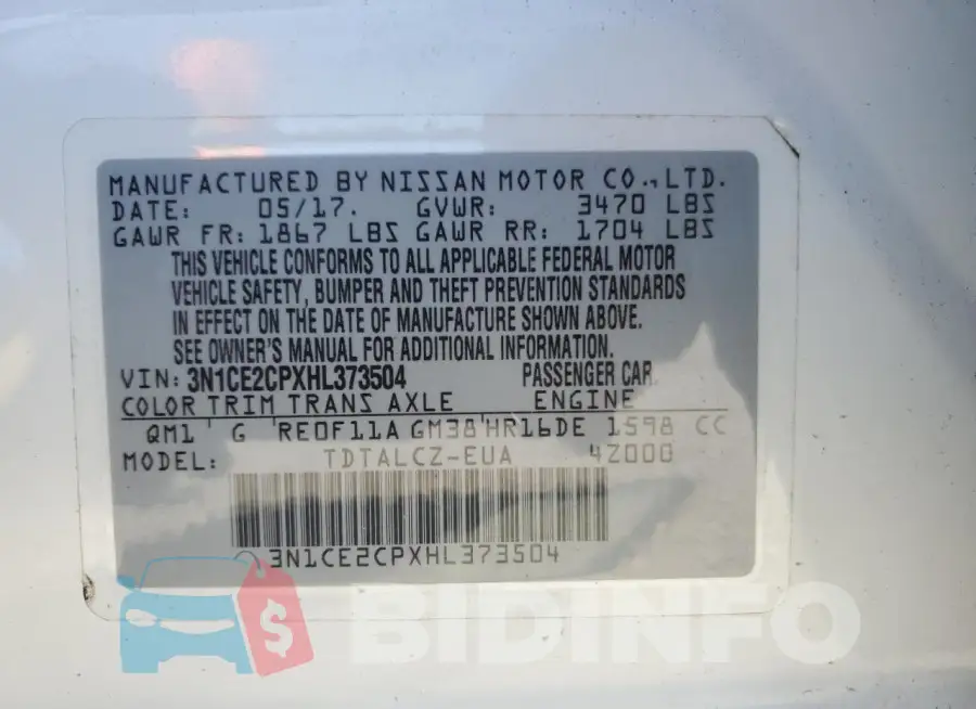 3N1CE2CPXHL373504 Photo# 13