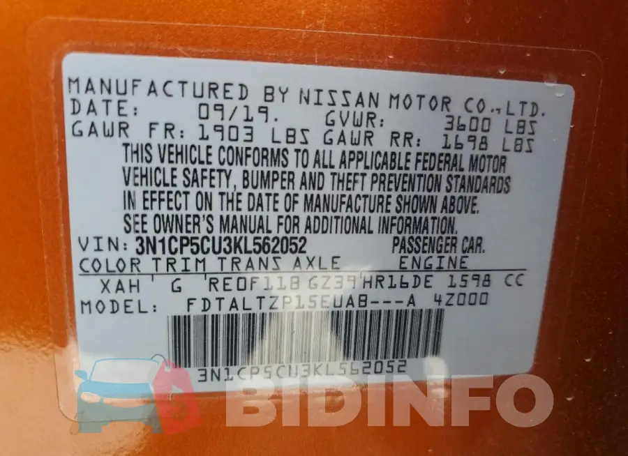 3N1CP5CU3KL562052 Photo# 13