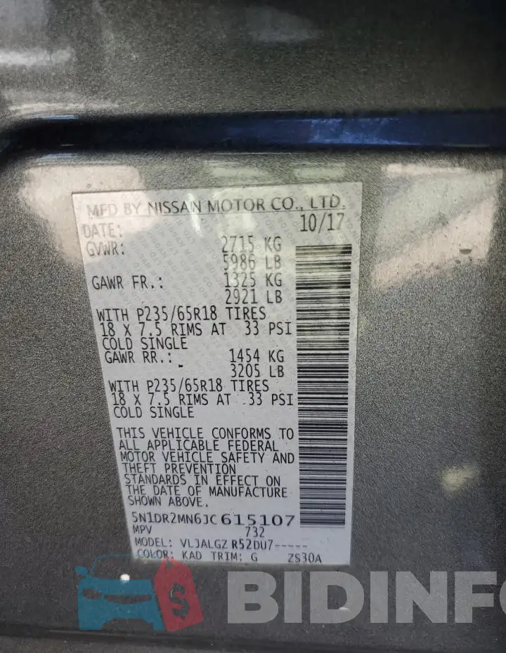 5N1DR2MN6JC615107 Photo# 13