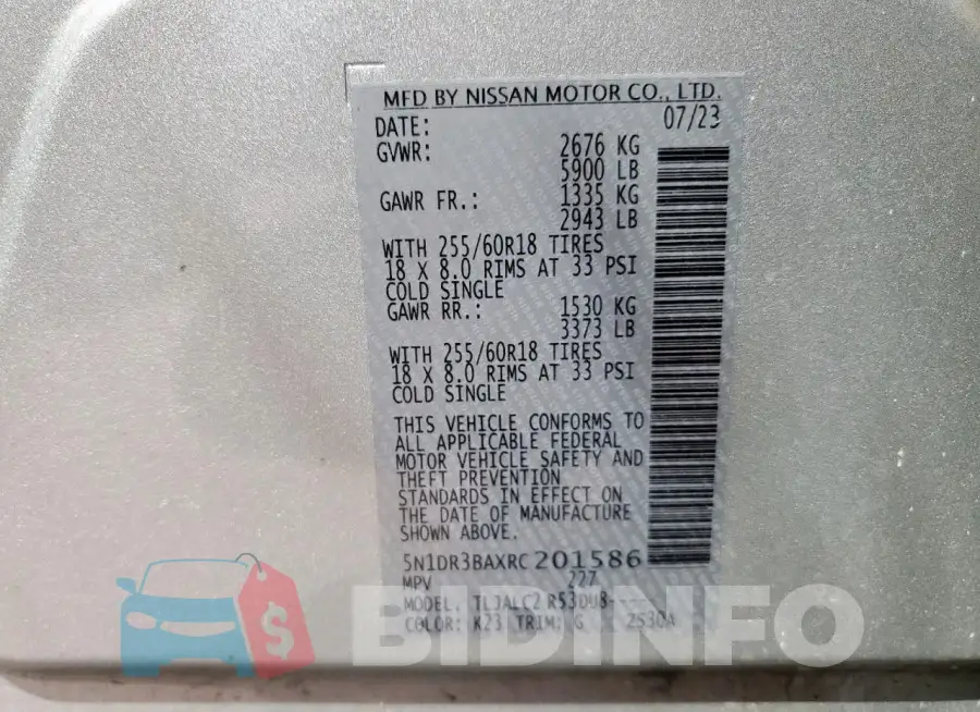 5N1DR3BAXRC201586 Photo# 13