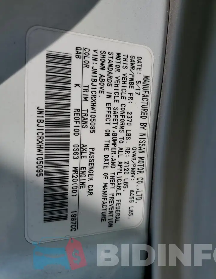 JN1BJ1CRXHW105095 Photo# 13