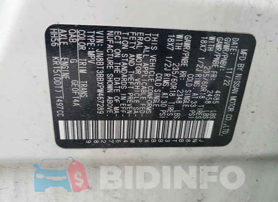 JN8BT3BBXPW467289 Photo# 13