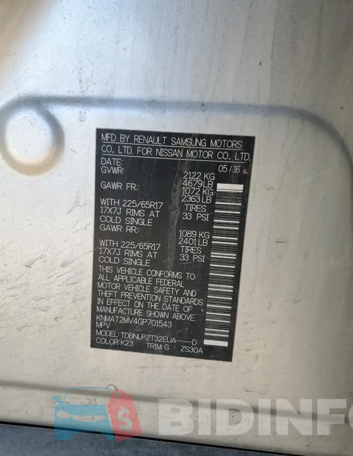 KNMAT2MV4GP701543 Photo# 13