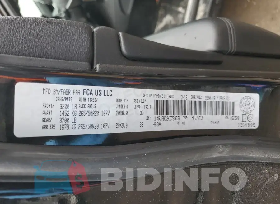 1C4RJFBG2KC739759 Photo# 14