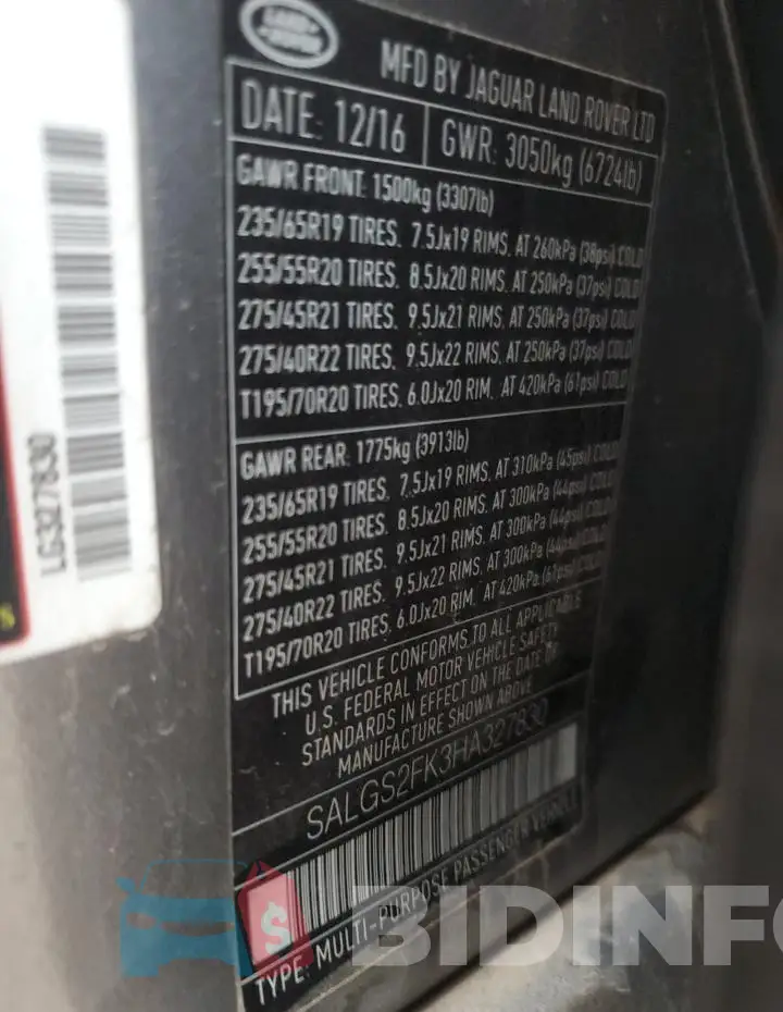 SALGS2FK3HA327830 Photo# 13