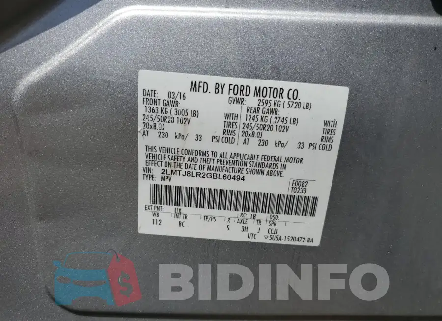 2LMTJ8LR2GBL60494 Photo# 13