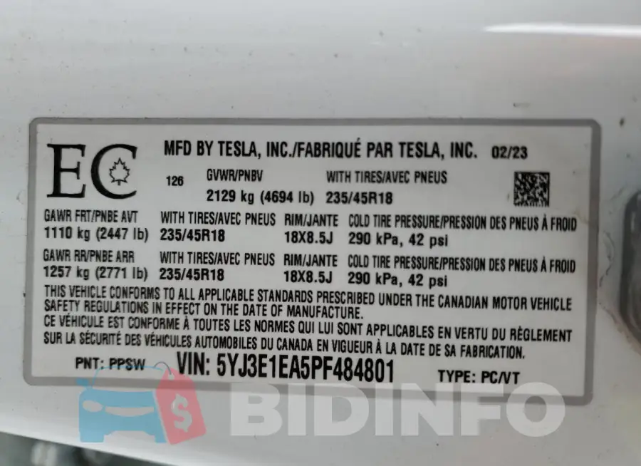 5YJ3E1EA5PF484801 Photo# 12
