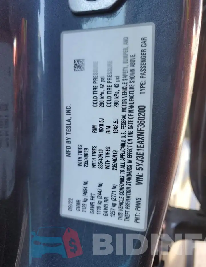 5YJ3E1EAXNF360200 Photo# 12
