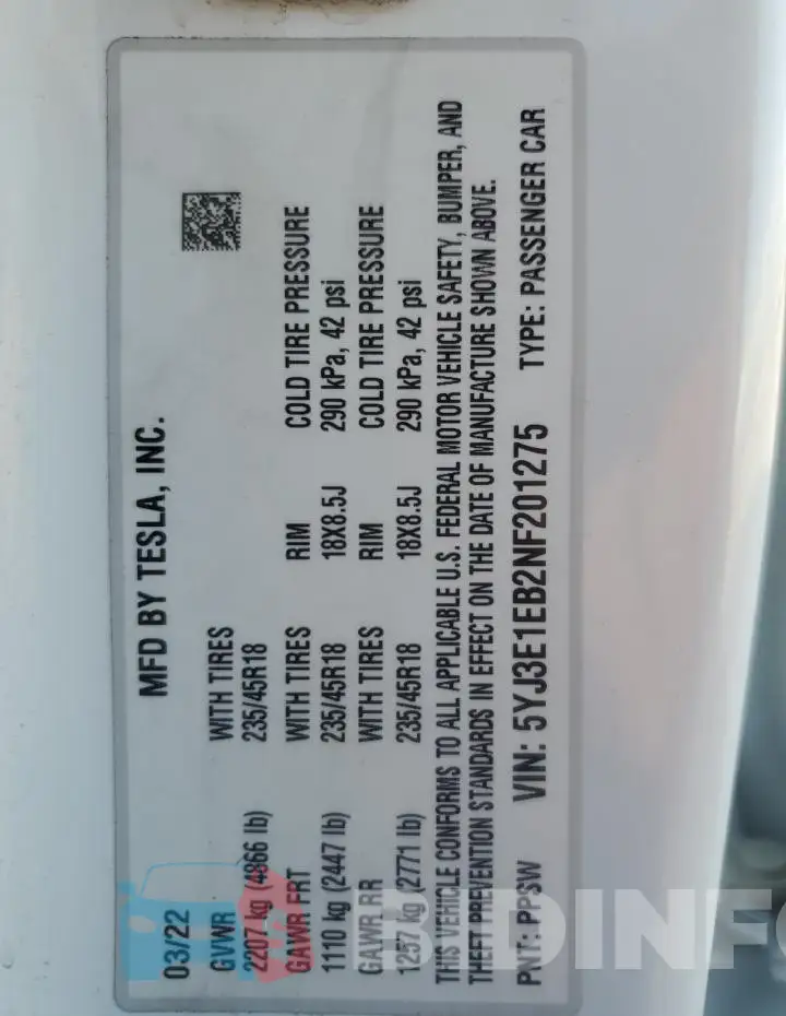 5YJ3E1EB2NF201275 Photo# 13