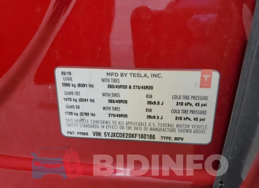 5YJXCDE20KF180186 Photo# 12