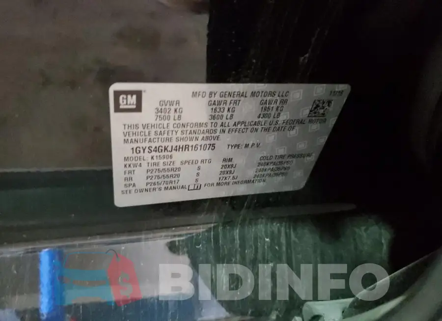 1GYS4GKJ4HR161075 Photo# 13