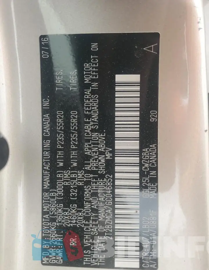 2T2BZMCA7GC046852 Photo# 13