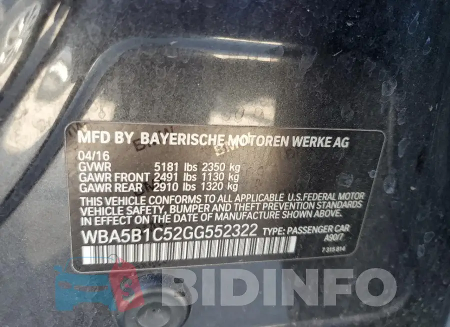 WBA5B1C52GG552322 Photo# 13
