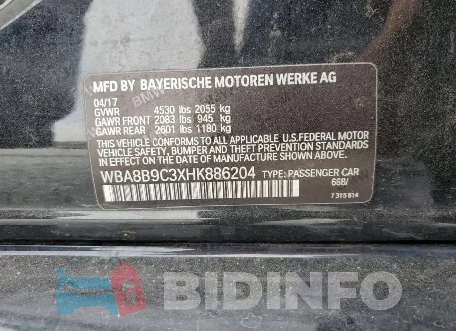 WBA8B9C3XHK886204 Photo# 12