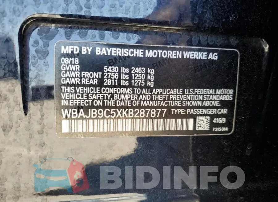WBAJB9C5XKB287877 Photo# 13