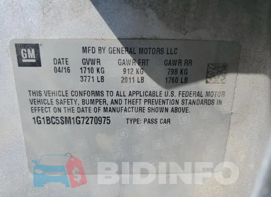 1G1BC5SM1G7270975 Photo# 12