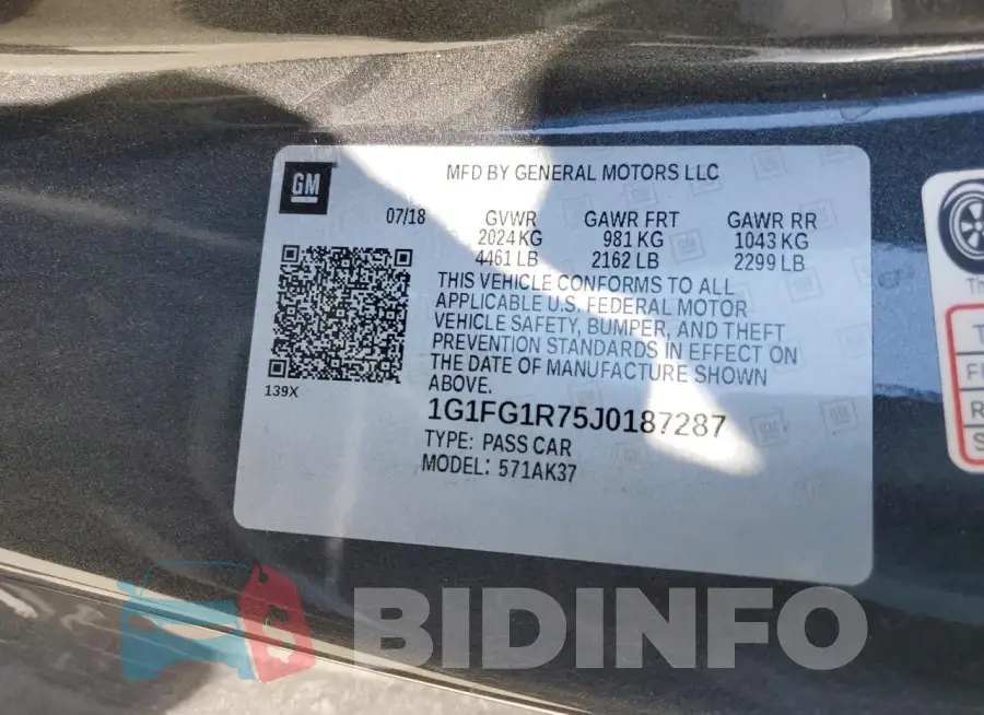 1G1FG1R75J0187287 Photo# 12