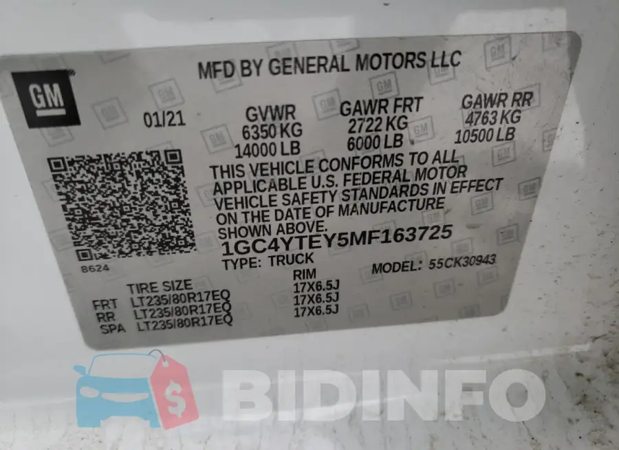 1GC4YTEY5MF163725 Photo# 12